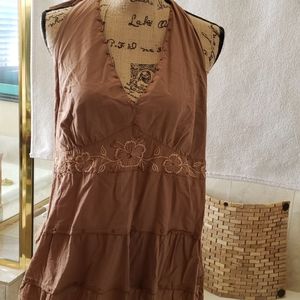 Super Fun - brown embroidery halter